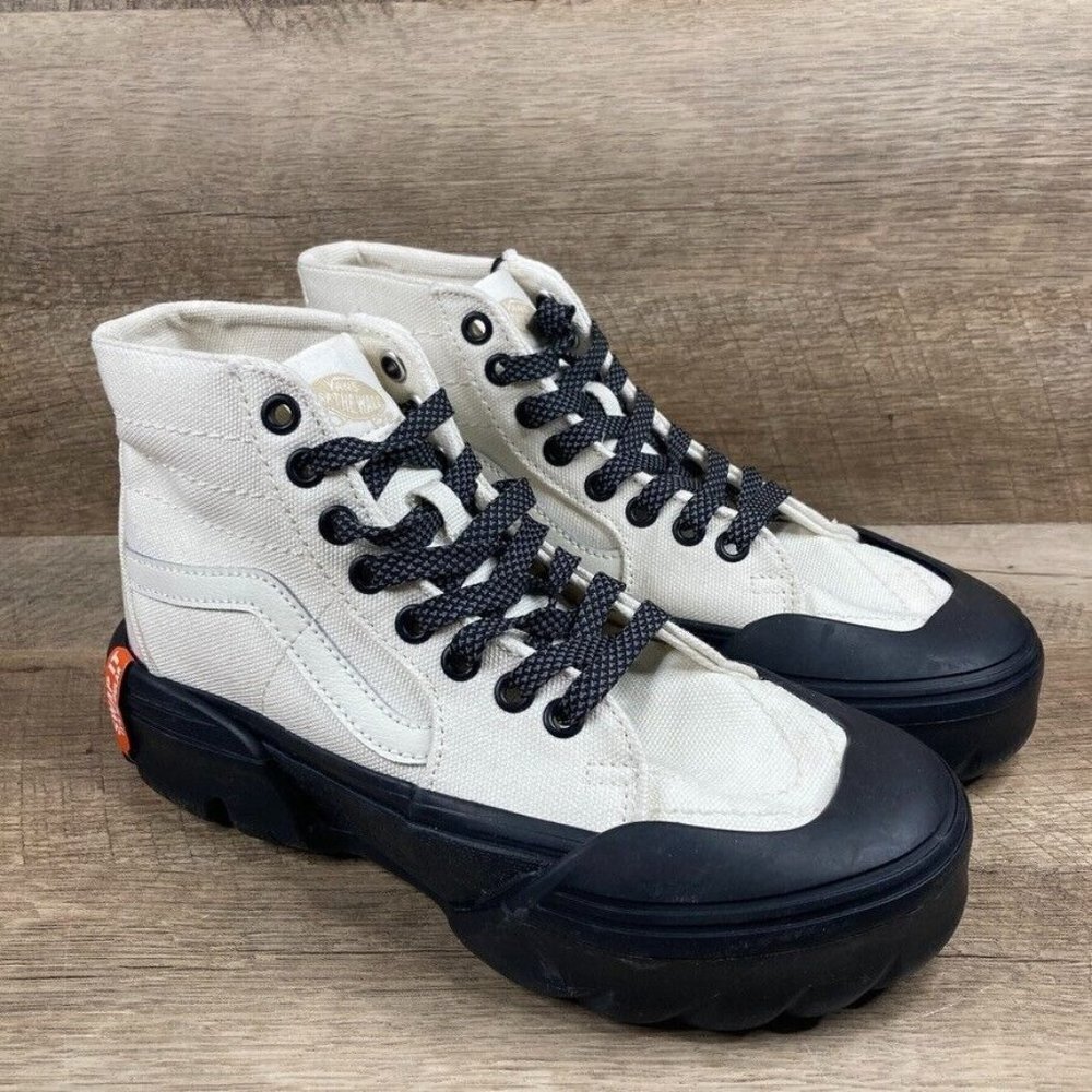 Vans High-Top Sneakers in Cream and Black - Picture 1 of 7